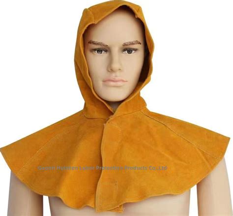 Fire Resistant Head Shoulder Protective Cowhide Split Leather Welding Hat - China Leather ...