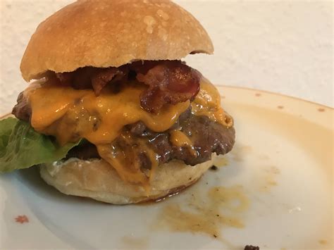 Homemade buns, double smashed burger with mature cheddar, bacon and so on : r/burgers