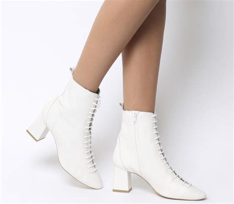 Office Aloha Lace Up Mid Block Boots Off White Leather - Ankle Boots