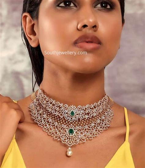 Diamond choker with center emeralds photo in 2021 | Diamond necklace designs, Diamond choker ...