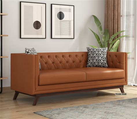 Buy Berlin 3 Seater Sofa (Leatherette, Ginger Bread) Online in India at Best Price - Modern ...