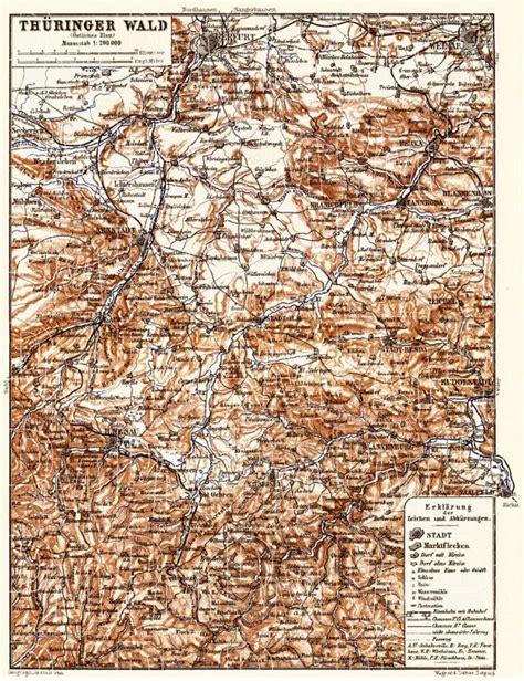 Old map of East Thuringian Forest in 1887. Buy vintage map replica poster print or download picture