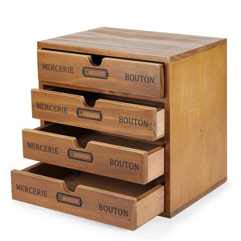 Wooden Desktop Office Supplies Organizer with 4 Storage Drawers Set, 4 ...