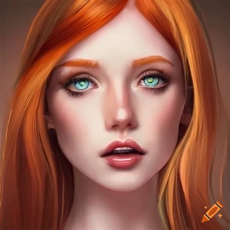 Portrait of a woman with red hair and green eyes on Craiyon