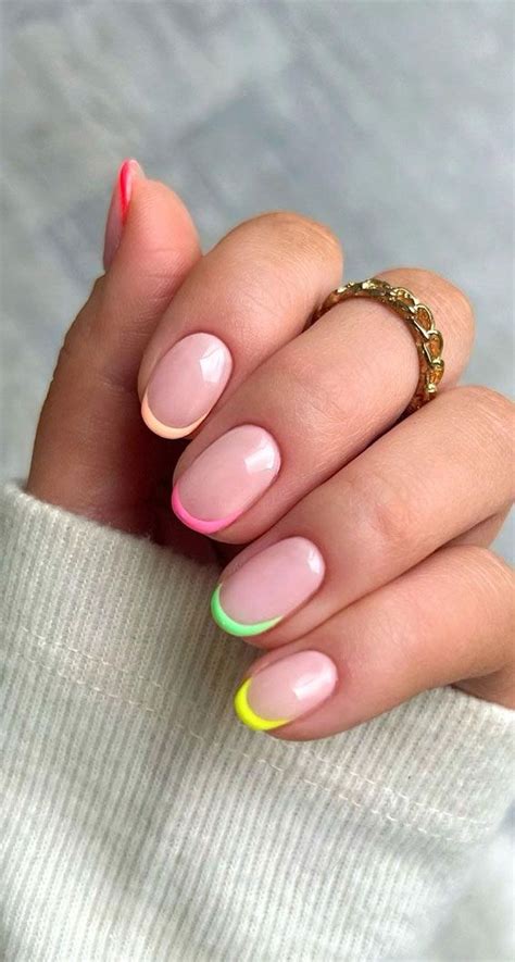 37. Multi-Coloured French Tip Short Nails Do you like getting manicures ...