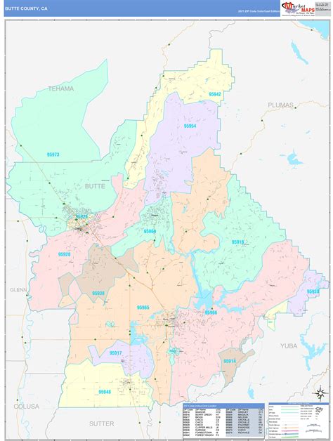 Butte County, CA Wall Map Color Cast Style by MarketMAPS