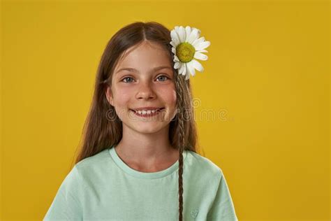 Portrait of Girl with Chamomile Flower in Hair Stock Image - Image of ...