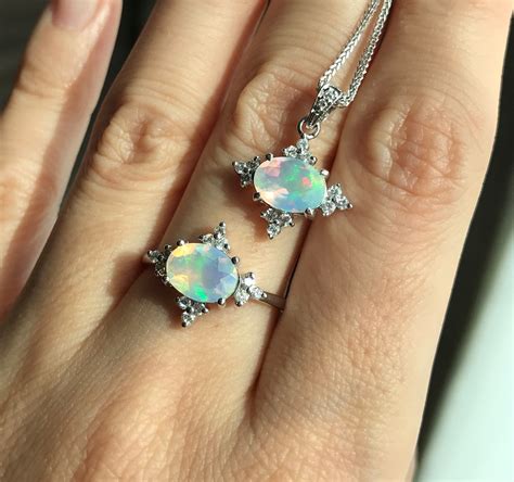 Opal Celestial Engagement White Gold Ring- Opal Diamond Necklace ...