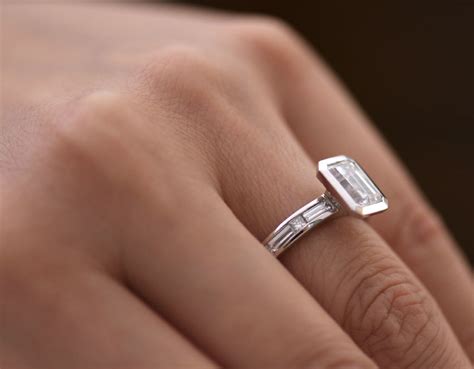 Bezel Set Emerald Cut Diamond Engagement Ring - Christopher Duquet Fine Jewelry