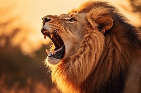 Premium AI Image | Roaring lion closeup side view portrait of a lion ...