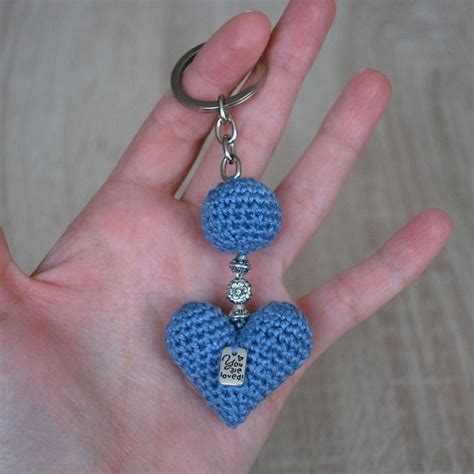 Heart keychain, crocheted ball and heart keychain, "you are loved" keychain, choose your ...