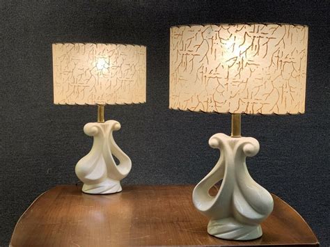 Pair of Mid Century Modern 1950s Ceramic Bed Side Lamps w/ Fiberglass Shades | Side lamps ...