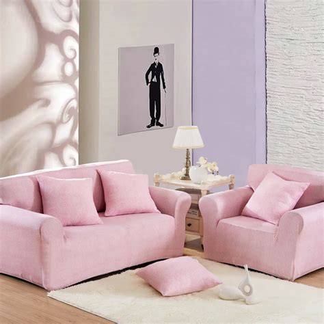 SunnyRain Solid Pink Sofa Cover Elastic L Shaped Sofa Cover Slipcover For Sectional Sofa Three ...