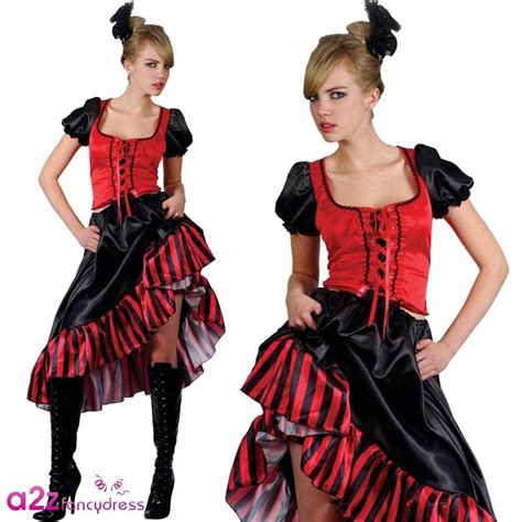 Ladies Large Can Can Saloon Girl Red Outfit Costume for Moulin Rouge Wild West Fancy Dress ...