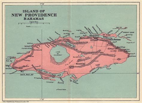 NEW PROVIDENCE. Vintage map. Bahamas. Caribbean 1923 old vintage chart