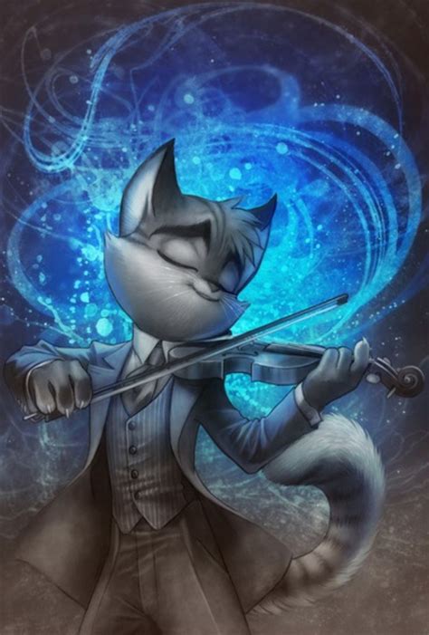 cartoon cat playing the violin print by lackadaisycats. Click to buy. #cats #catart #prints # ...