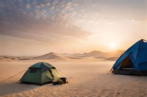 Premium AI Image | camping in the sand dunes at sunset