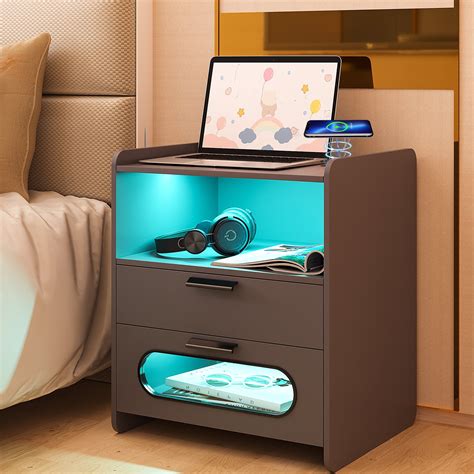 Lvifur RGB LED Nightstand with Wireless Charging Station & USB Ports, LED 20 Colors Dimmable ...