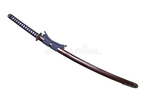 Japanese Sword with Navy Blue Cord Steel Fitting and Shiny Crimson Red ...