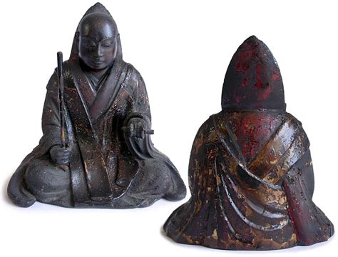 Antique Japanese Edo Lacquered Nichiren Shonin Wood Statue