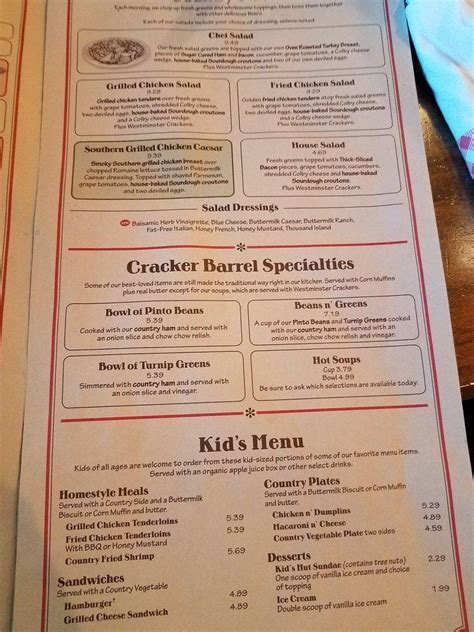 Menu at Cracker Barrel Old Country Store, Morganton