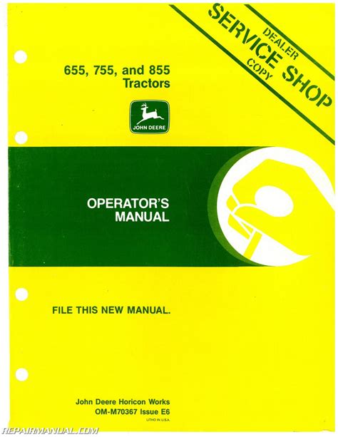 John Deere 655 755 855 Tractor Operators Manual