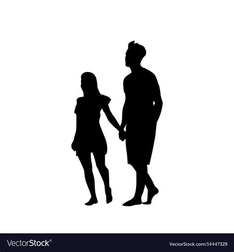 Silhouette couple man and woman walk holding hands