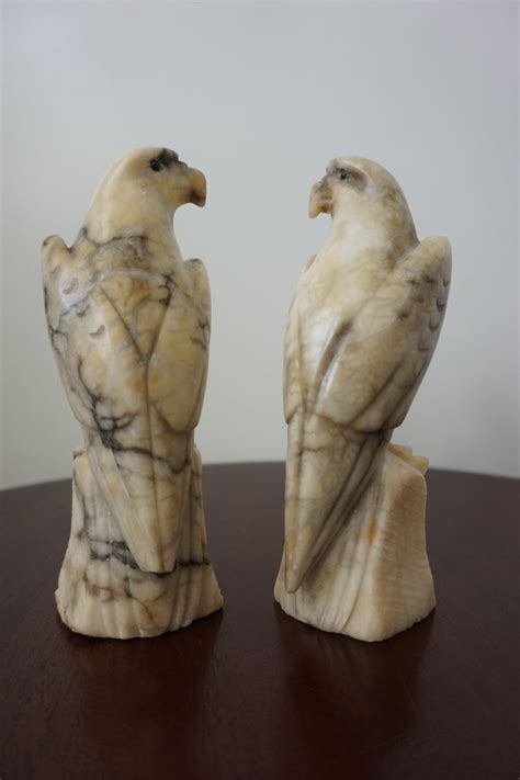 Midcentury Era Hand Carved Pair of Alabaster Majestic Eagle Sculptures ...