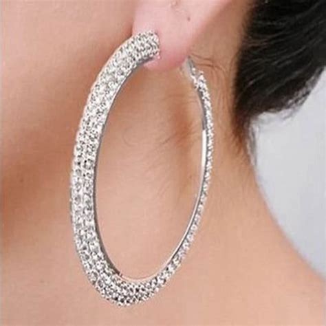 Large silver Hoop Earrings 2018 Full Rhinestone Circle Statement Jewelry Crystal Earrings For ...