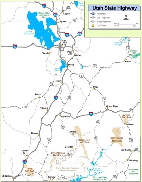 Utah highway map - Ontheworldmap.com