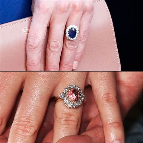 two pictures of the same woman's engagement ring