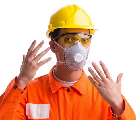 Construction Worker with Protective Mask Isolated on White Stock Image - Image of painter ...