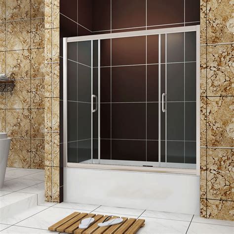 SUNNY SHOWER 56-60 in. x 62 in. Sliding Bathtub Doors 1/4" Glass Brushed Nickel | eBay