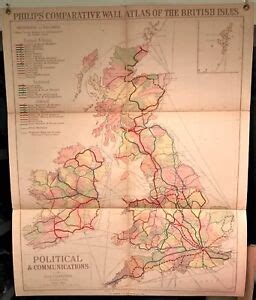 1921 Original Philips' Comparative WALL Atlas BRITISH ISLES ~ POLITICAL Map | eBay