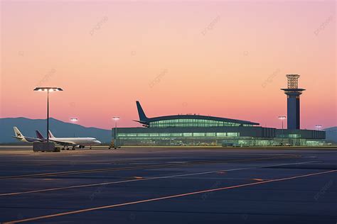 An Airport Full Of Airplanes At Sunset Background, Streetlight, Airport ...