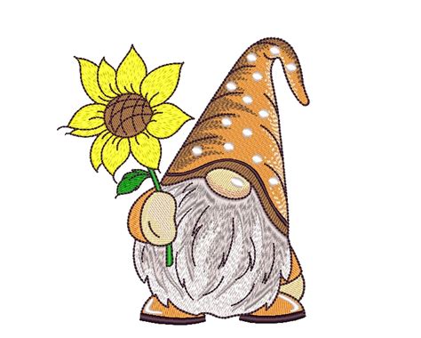 Gnome With a Sunflower Embroidery Design, 4 Sizes, Instant Download - Etsy | Machine embroidery ...