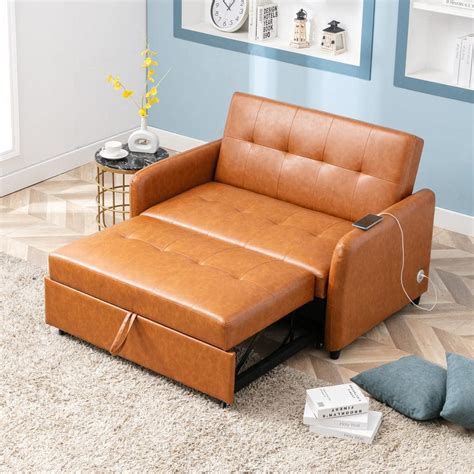 J&E Home 69.7 in. PU Leather Full Size Convertible 2-Seat Sleeper Sofa ...