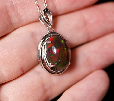 Unique opal necklace, black fire opal, black opal pendant, boho opal necklace, anniversary gift ...