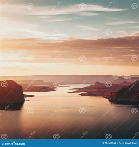 View of Lake Powell during Sunset Stock Illustration - Illustration of ...