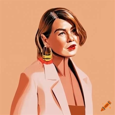 Ellen pompeo in a modern simple illustration style using the pantone spring 2023 fashion color ...