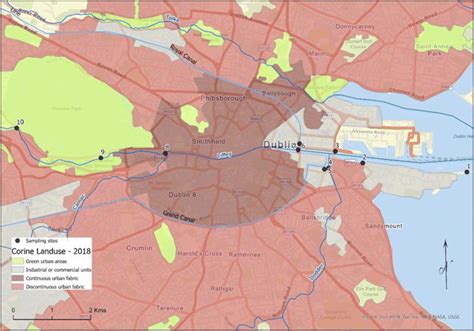 Map showing the sampling sites (1–10) along the river Liffey. Map shows ...