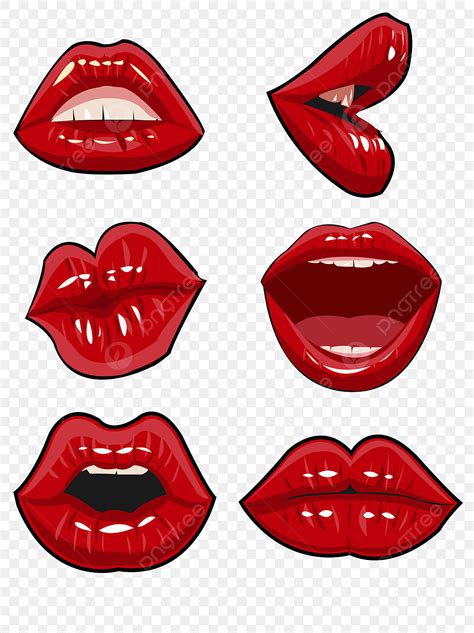 Red Lip Hd Transparent, Vector Red Lips Cartoon Design Set Illustration ...
