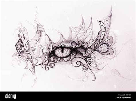 Mystic eye and beautiful ornamental. Drawing on old paper, original ...