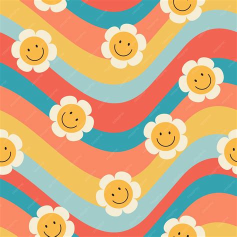 Premium Vector | 70s seamless pattern with daisy groovy flowers ...