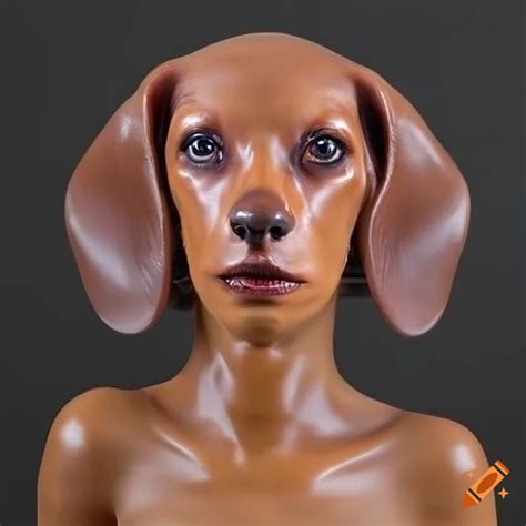 Woman with dachshund head mask on Craiyon