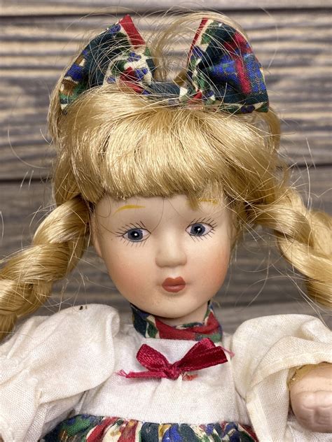 Vintage Dan-Dee Porcelain Doll 7” Blonde Hair Red Green Christmas Dress | eBay