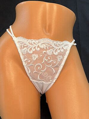 VTG VICTORIAS SECRET Panty Double String Bikini High Cut ORNATE Lace White M 6 7 $40.45 - PicClick