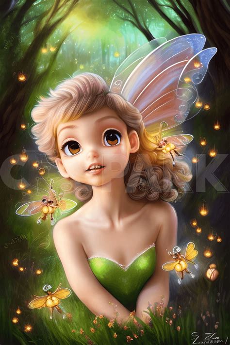 Absolutely Adorable Tinkerbell Fairy Girl in Fairy Forest · Creative Fabrica