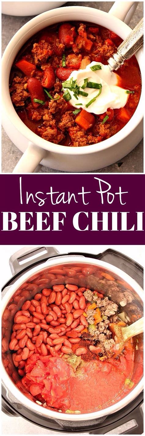 Instant Pot Beef Chili Recipe - rich and flavorful beef and bean chili that's made in pressure ...
