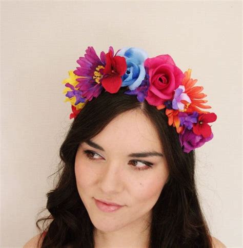 Mexican Rose Flower Crown Purple Pink Blue by MissWildFlowers | Rose headband, Yellow flower ...